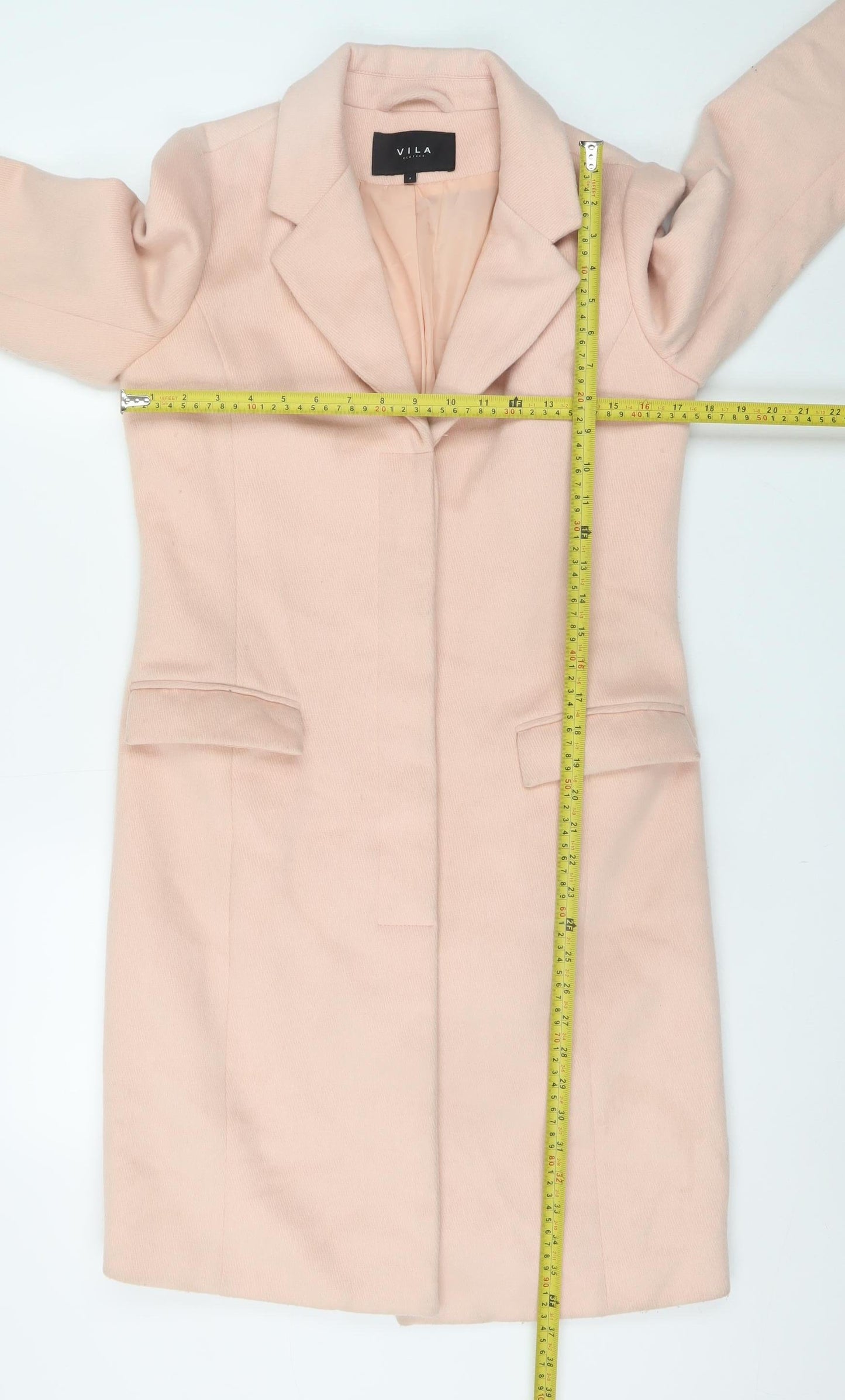 Vila Women Pink Wool Blend Long Overcoat Size S