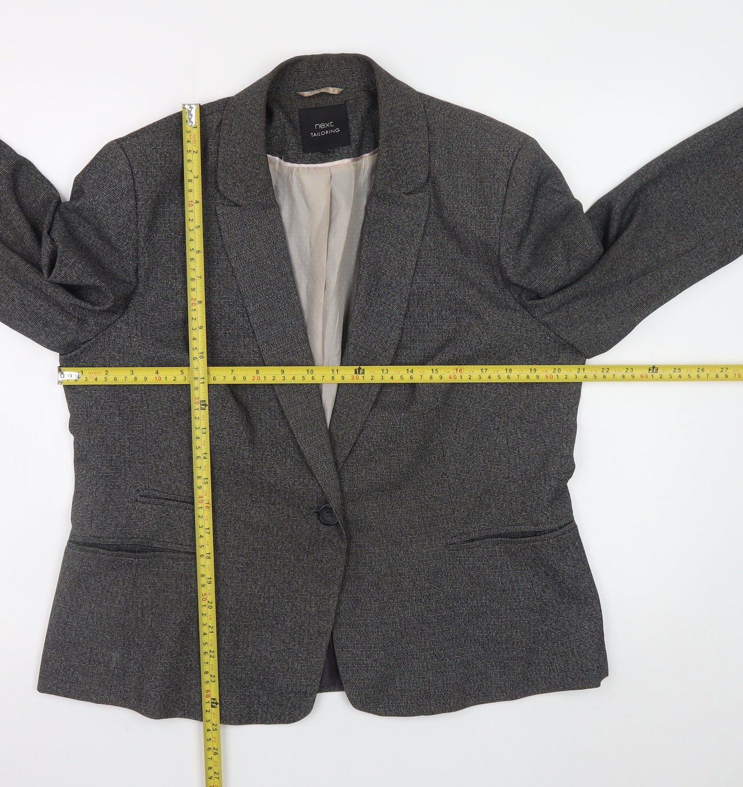 Next Women Grey Blazer Jacket UK 18 Tailored Classic Lined Stretch