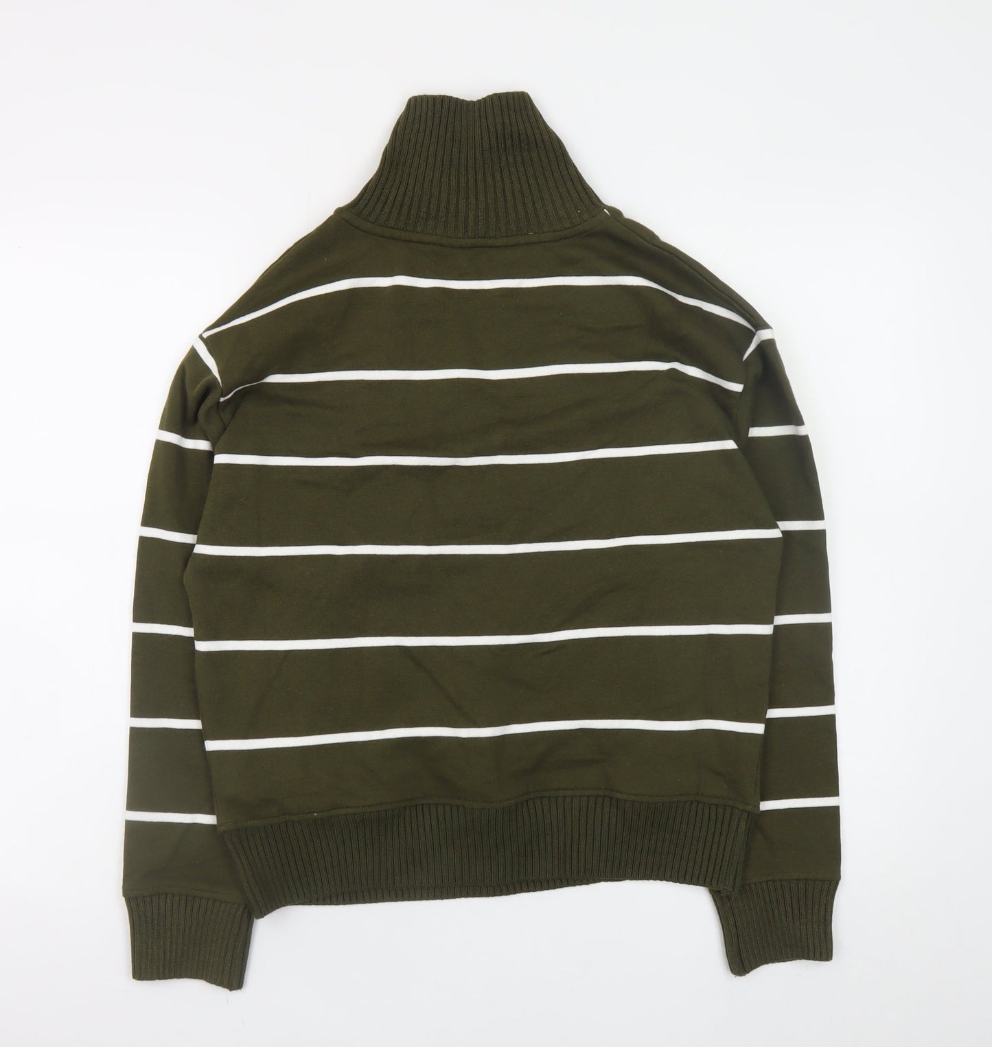 Marks and Spencer Women Green Striped 1/2 Zip High Neck Jumper Size S