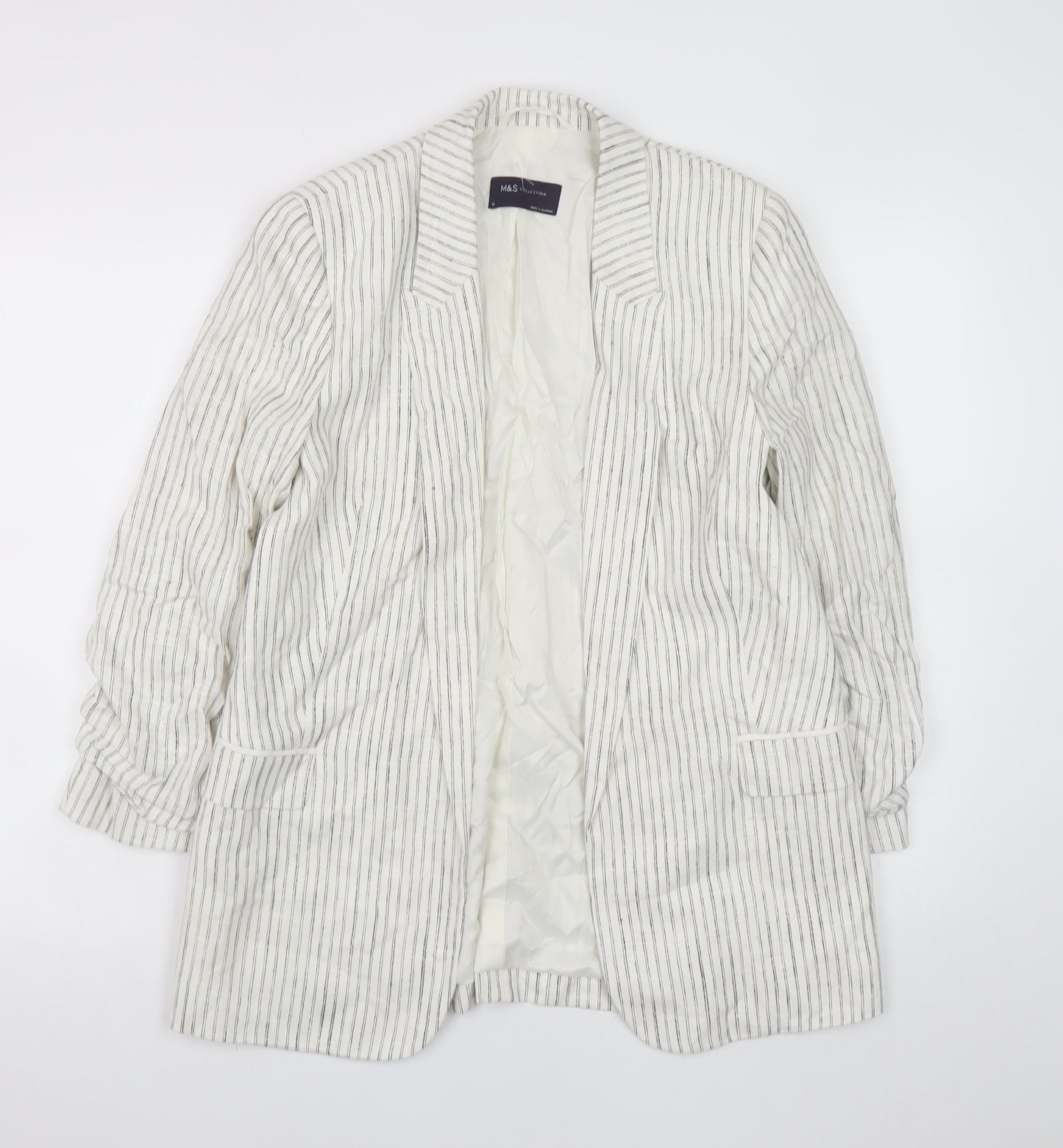 Marks and Spencer Women's White Striped Linen Blend Blazer UK 10