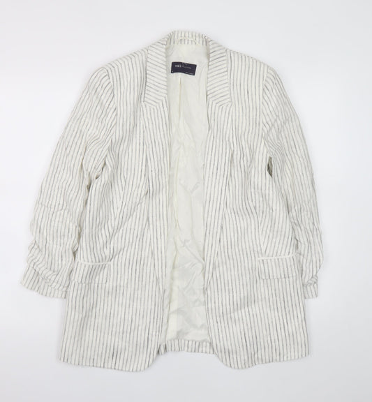 Marks and Spencer Women's White Striped Linen Blend Blazer UK 10