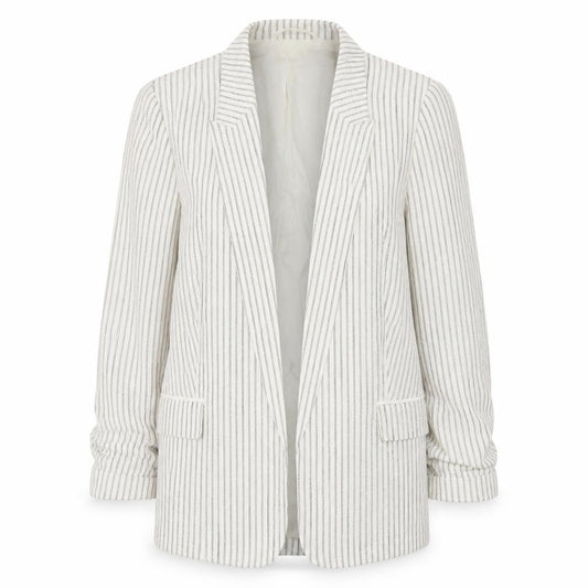 Marks and Spencer Women's White Striped Linen Blend Blazer UK 10