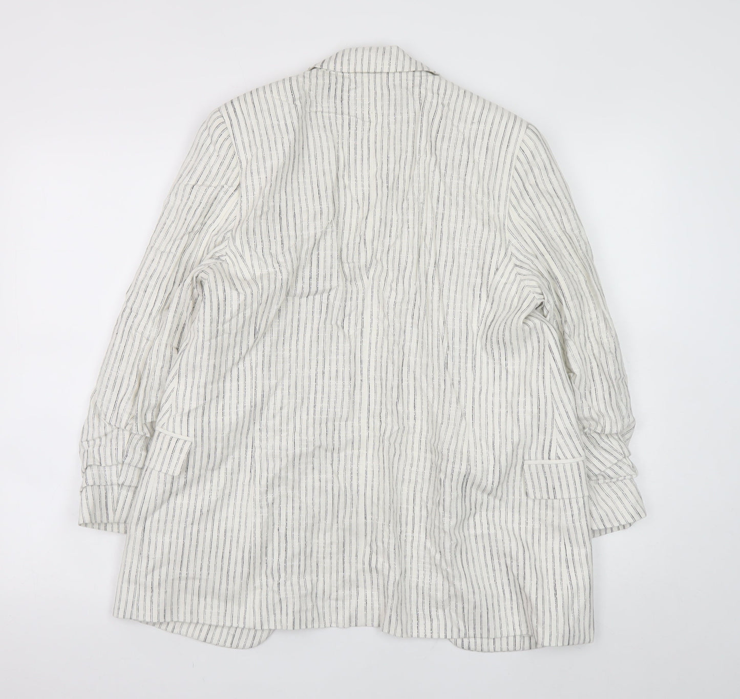 Marks and Spencer Women's White Striped Linen Blend Blazer UK 10