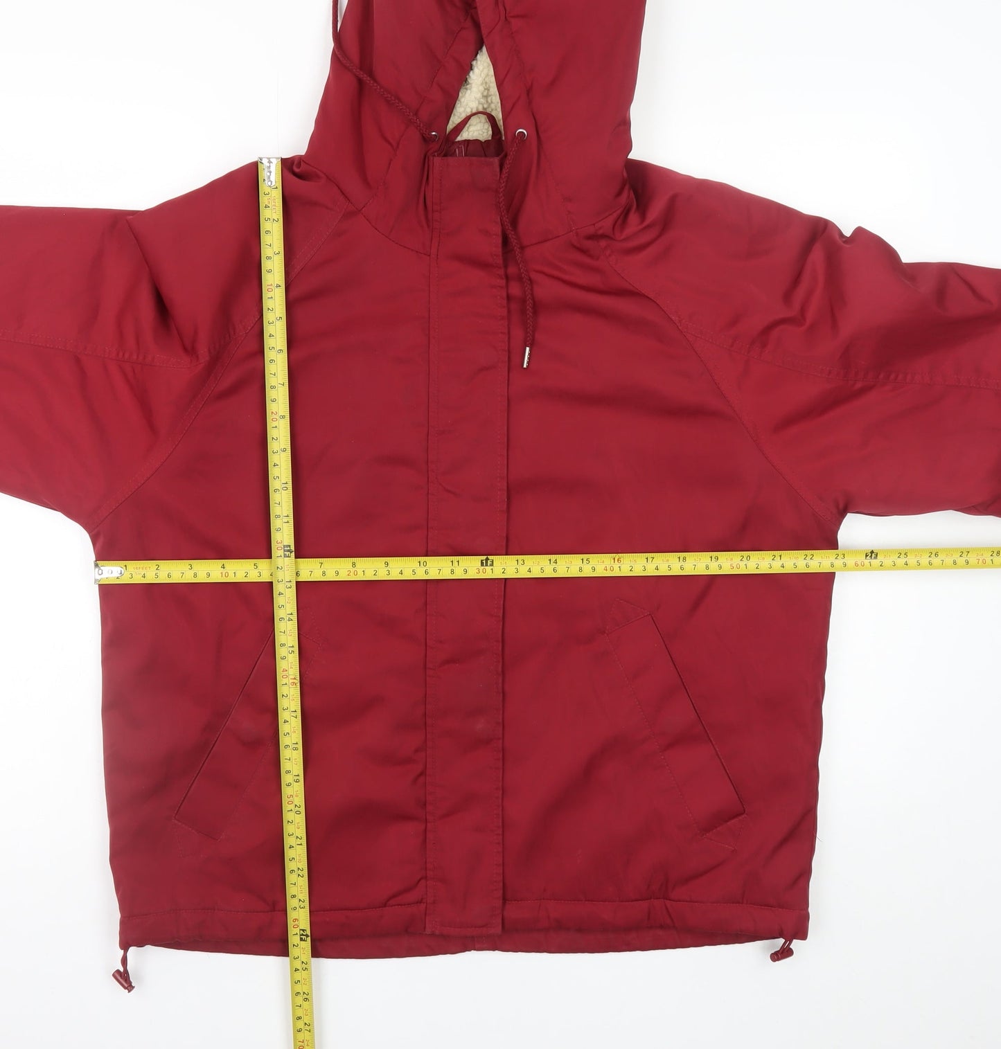 Stay Womens Red Hooded Puffer Jacket Size M Polyester Winter Coat