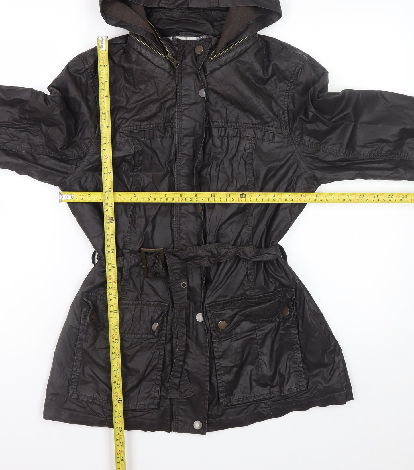 Marks and Spencer Womens Brown Hooded Belted Parka Jacket Size 10