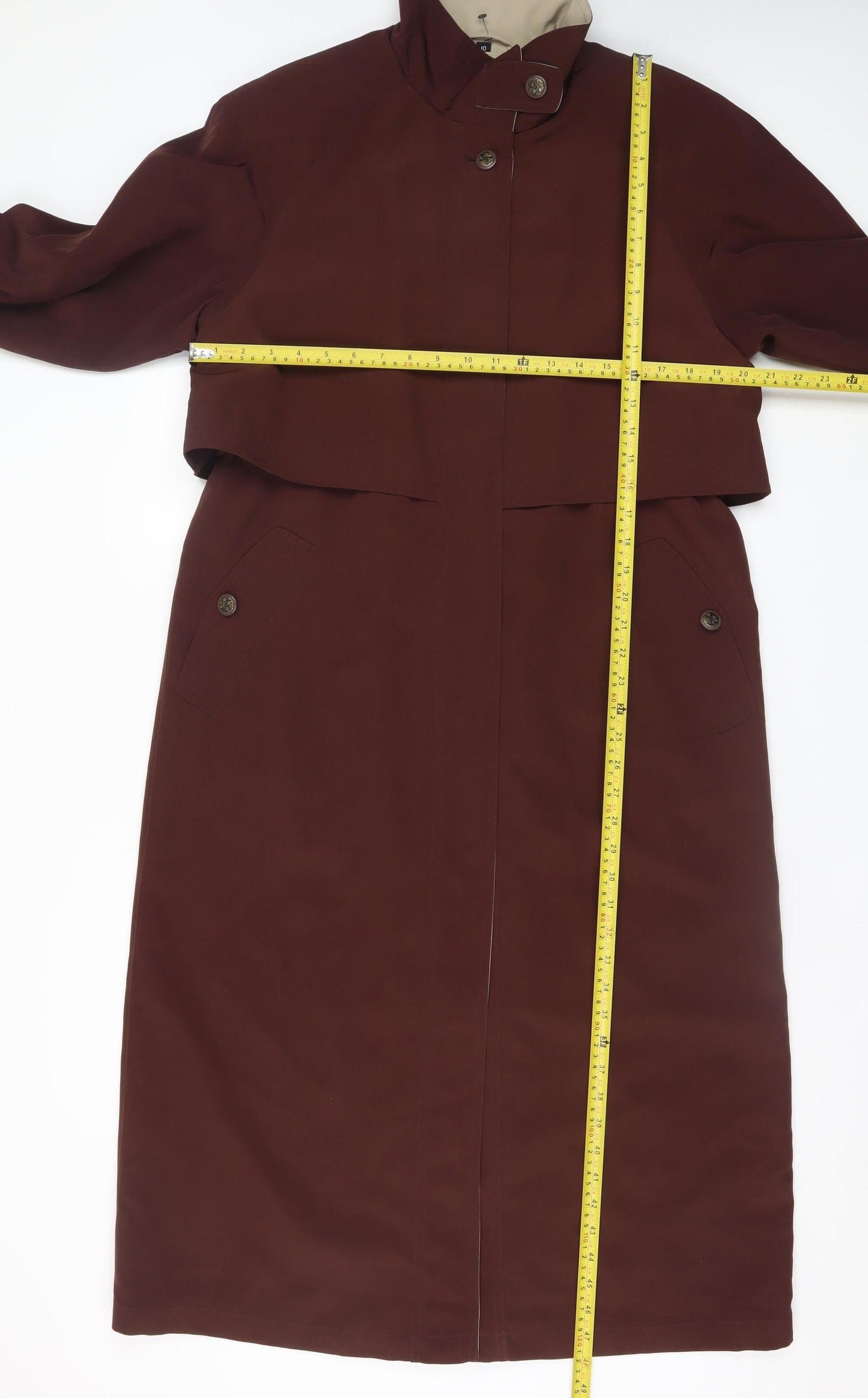 Nuage Debenhams Women’s Brown Long Trench Coat Size 10 Lined Classic