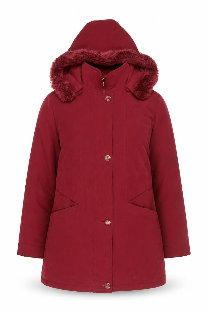 Isabelle Women Red Faux Fur Hooded Long Parka Coat Size S