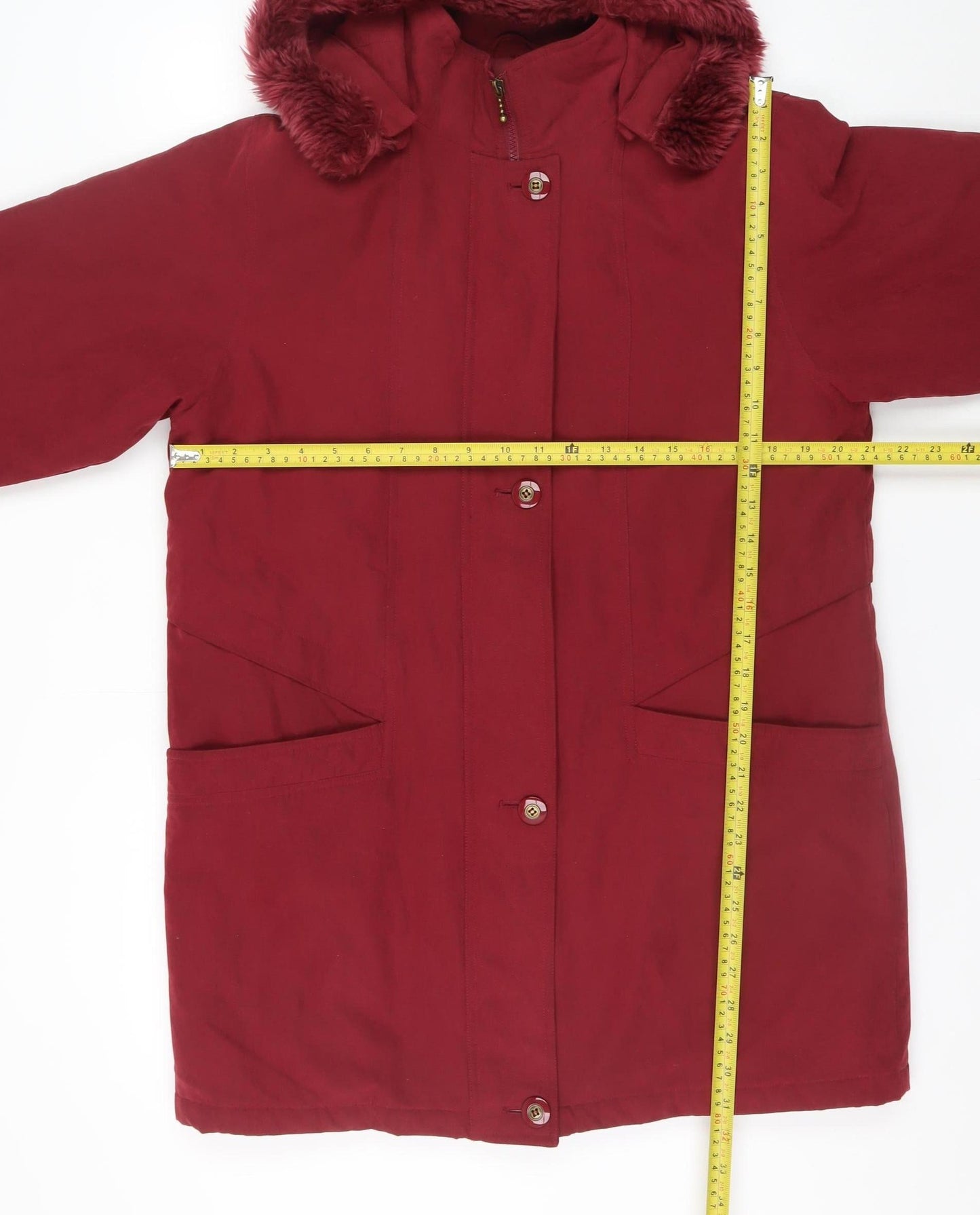 Isabelle Women Red Faux Fur Hooded Long Parka Coat Size S