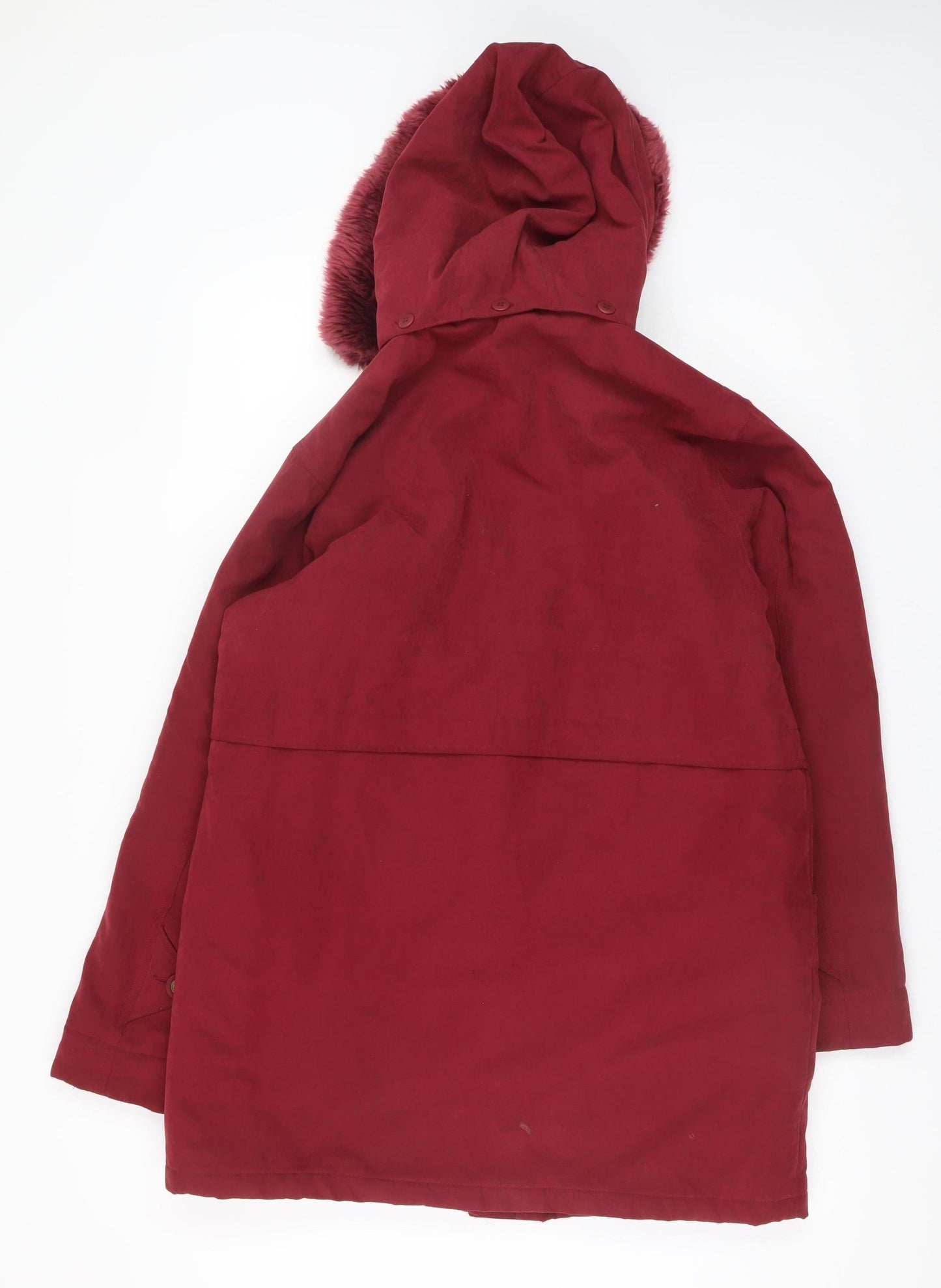 Isabelle Women Red Faux Fur Hooded Long Parka Coat Size S