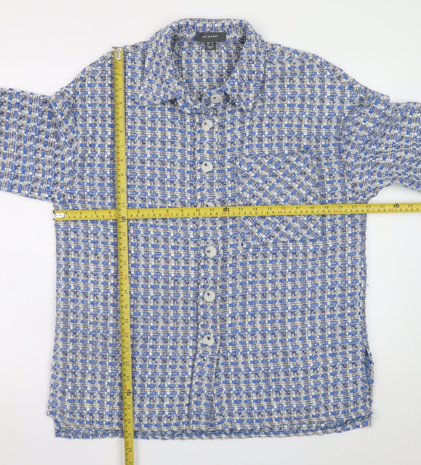 Primark Women's Blue Checked Tweed Button Jacket Size 10
