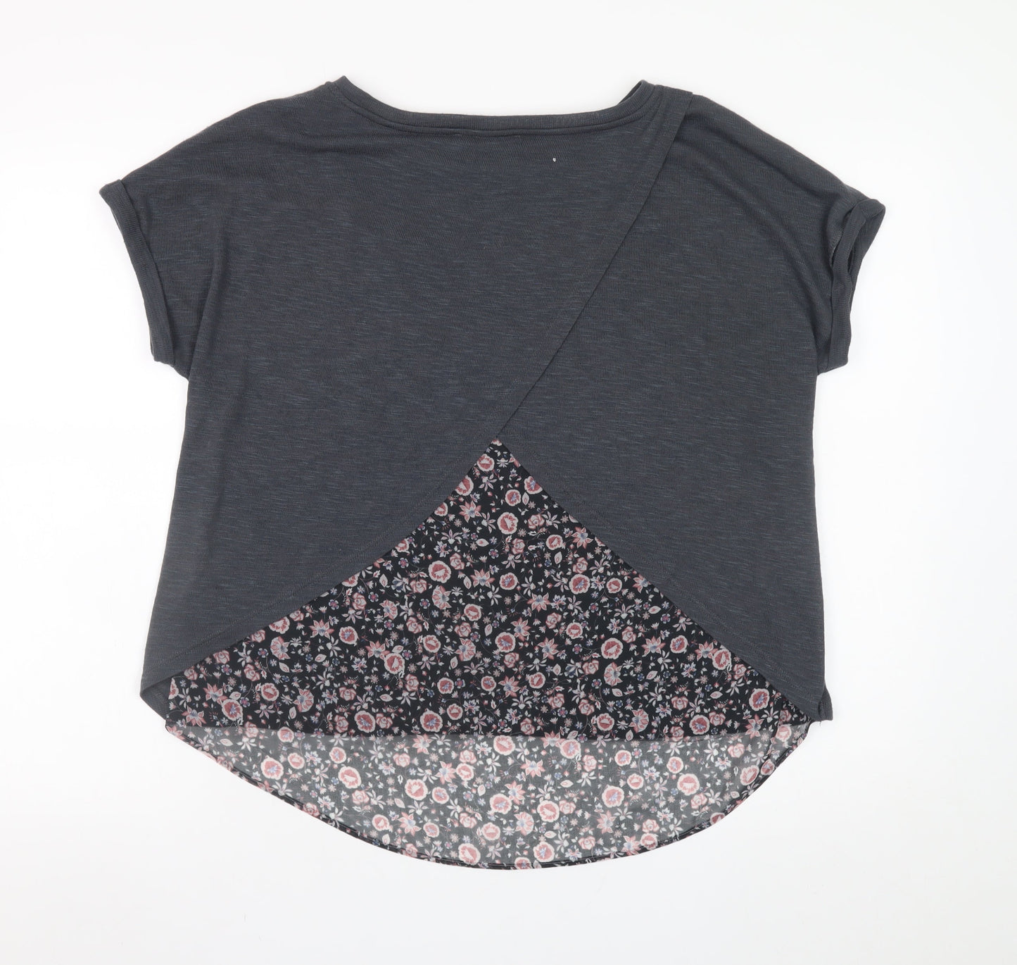 Marks and Spencer Women’s Grey Floral Hem Short Sleeve T-Shirt Size 14