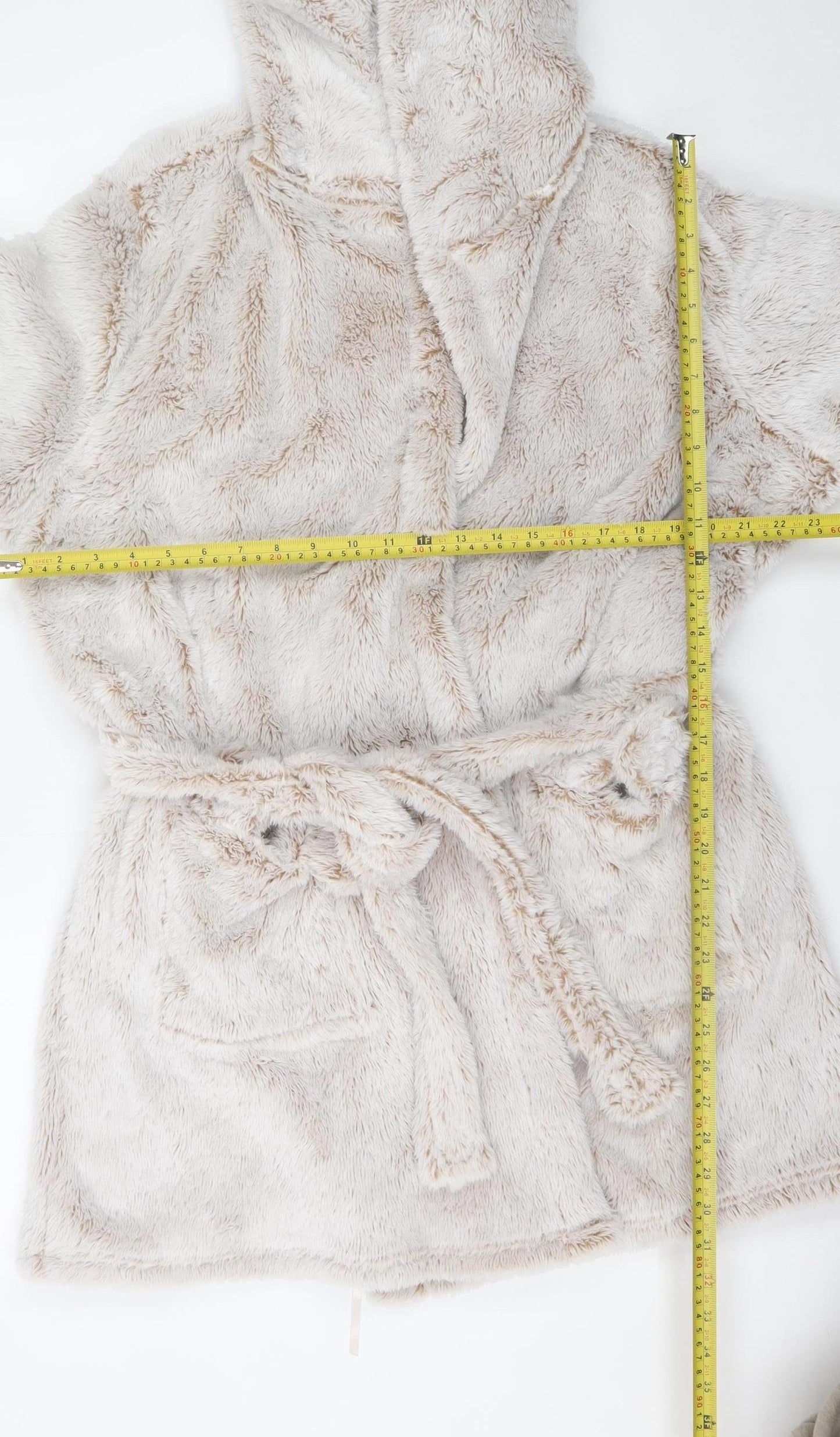 Marks and Spencer Womens Beige Hooded Fleece Robe Size 20-22