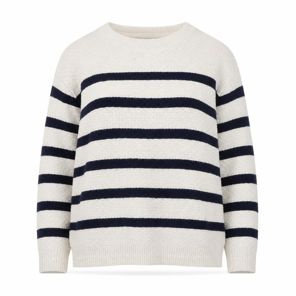 FatFace Women Beige & Navy Striped Crew Neck Jumper UK 10