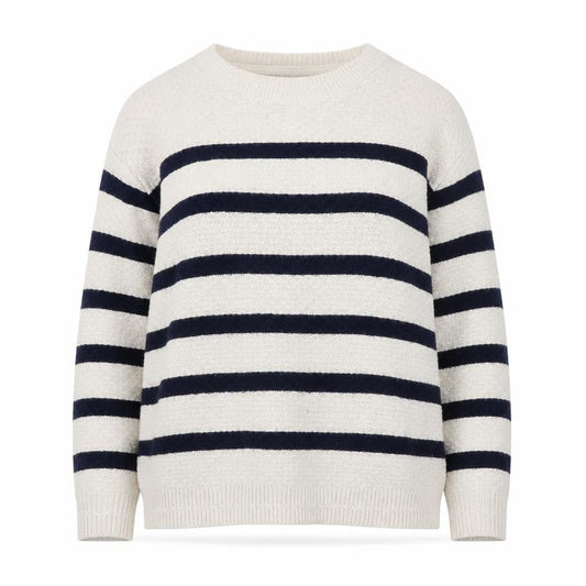 FatFace Women Beige & Navy Striped Crew Neck Jumper UK 10