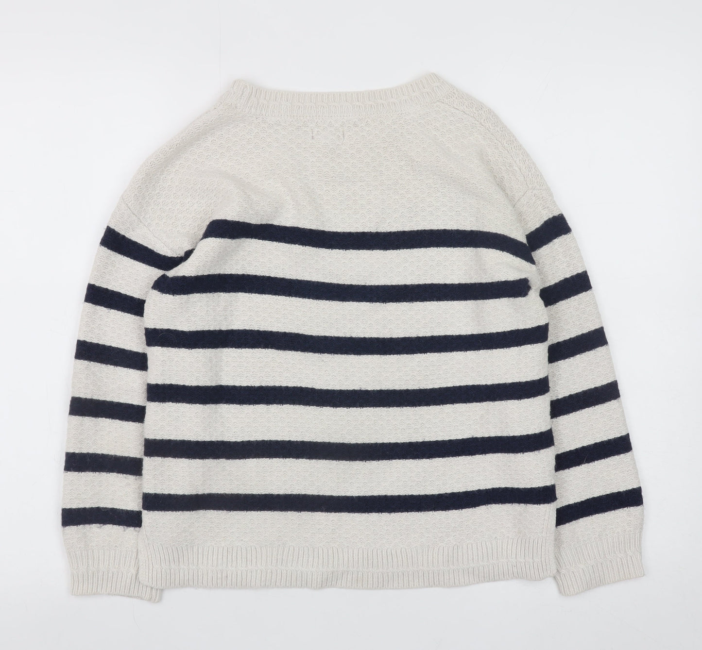 Fat Face Women Beige & Navy Striped Crew Neck Jumper UK 10