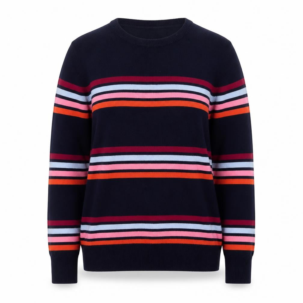 M&Co Women’s Navy Striped Crew Neck Jumper Size 14