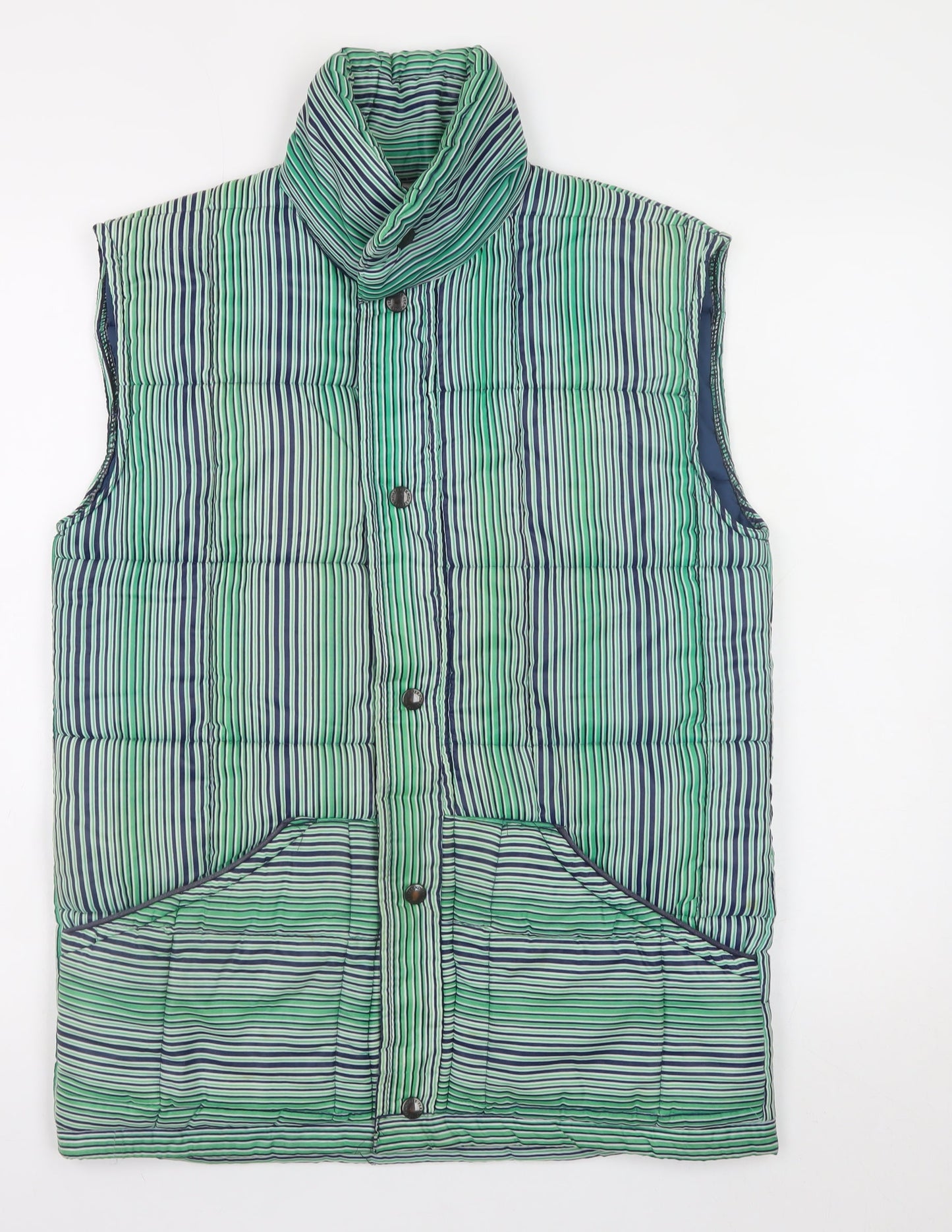 Fiendale Men's Green Striped Padded Waistcoat Size S Casual