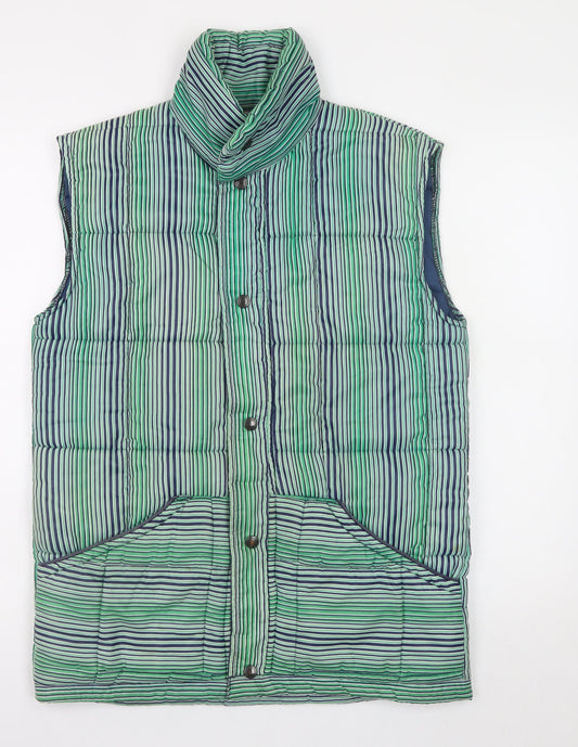 Fiendale Men's Green Striped Padded Waistcoat Size S Casual