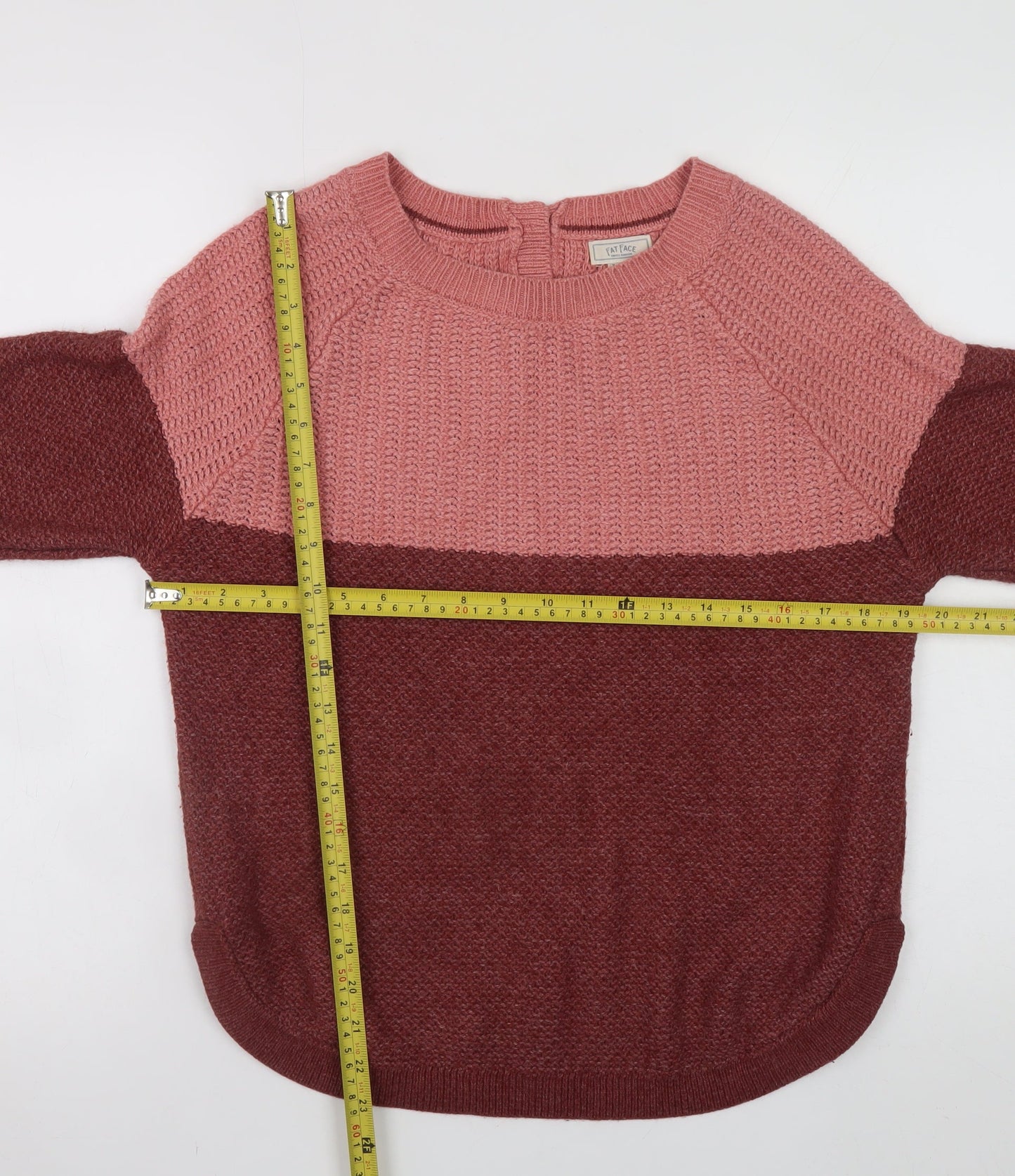 Fat Face Women's Pink Colour Block Knit Jumper Size 10