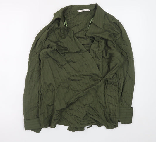 Tu Women Green Wrap Blouse Size 8 Viscose Long Sleeve Top