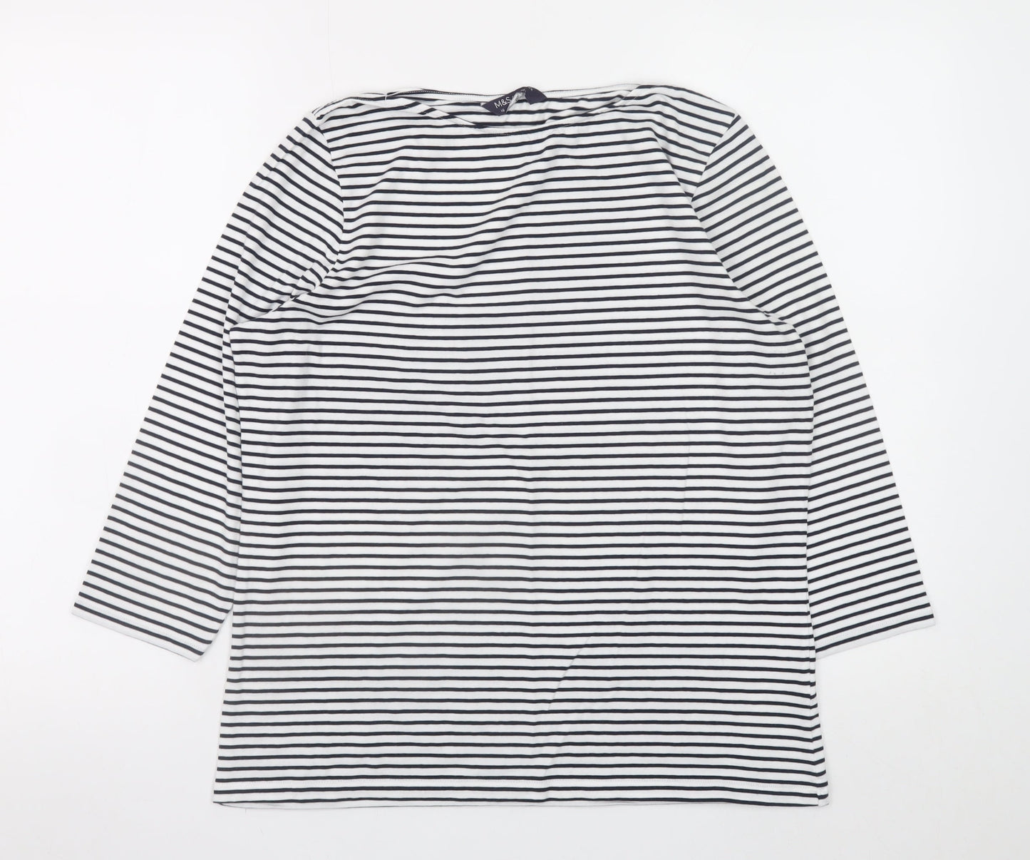Marks and Spencer Women’s Navy Striped 3/4 Sleeve Cotton T-Shirt Size 16
