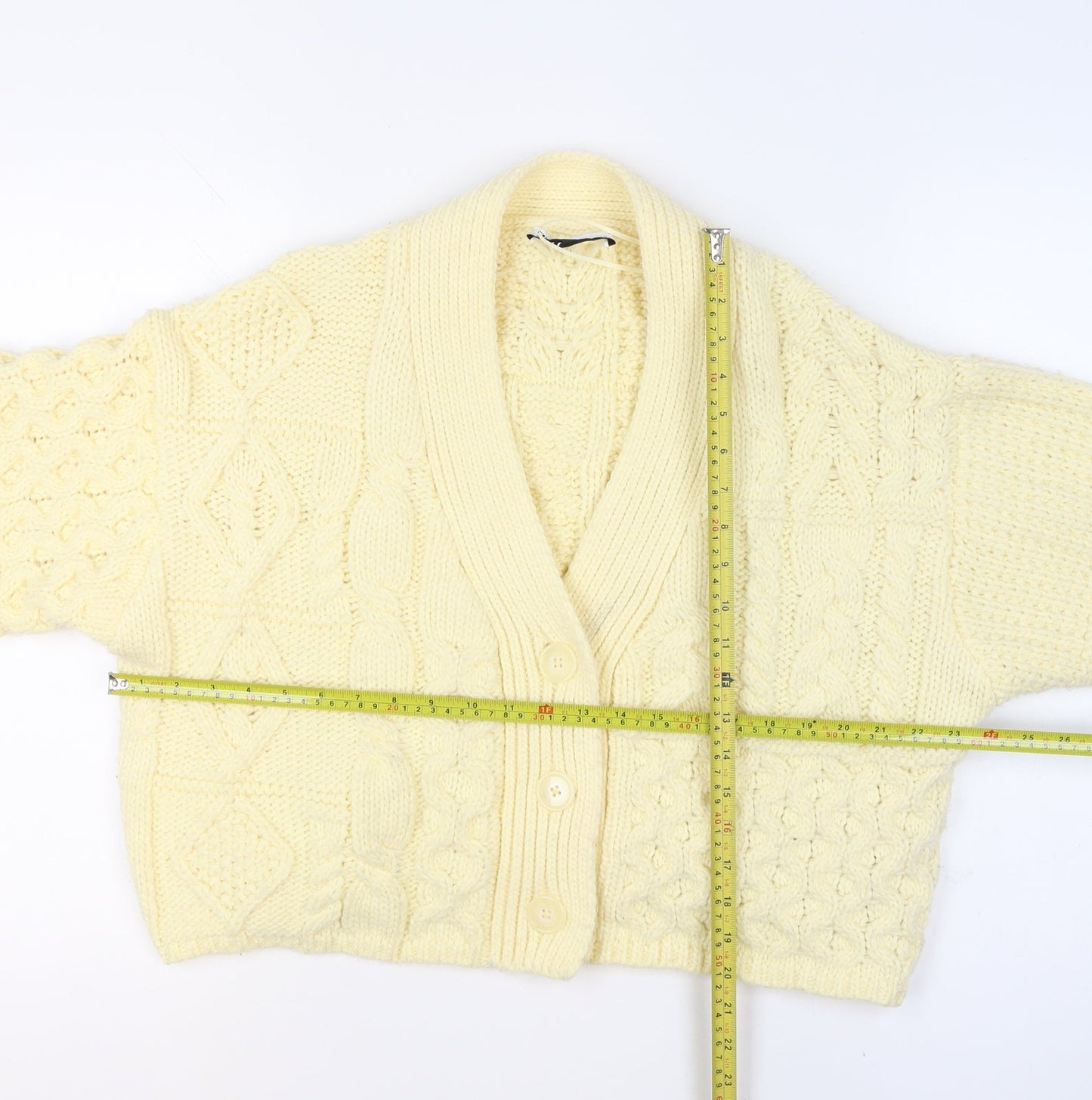Zara Women Ivory Chunky Knit Cable Cardigan Size S