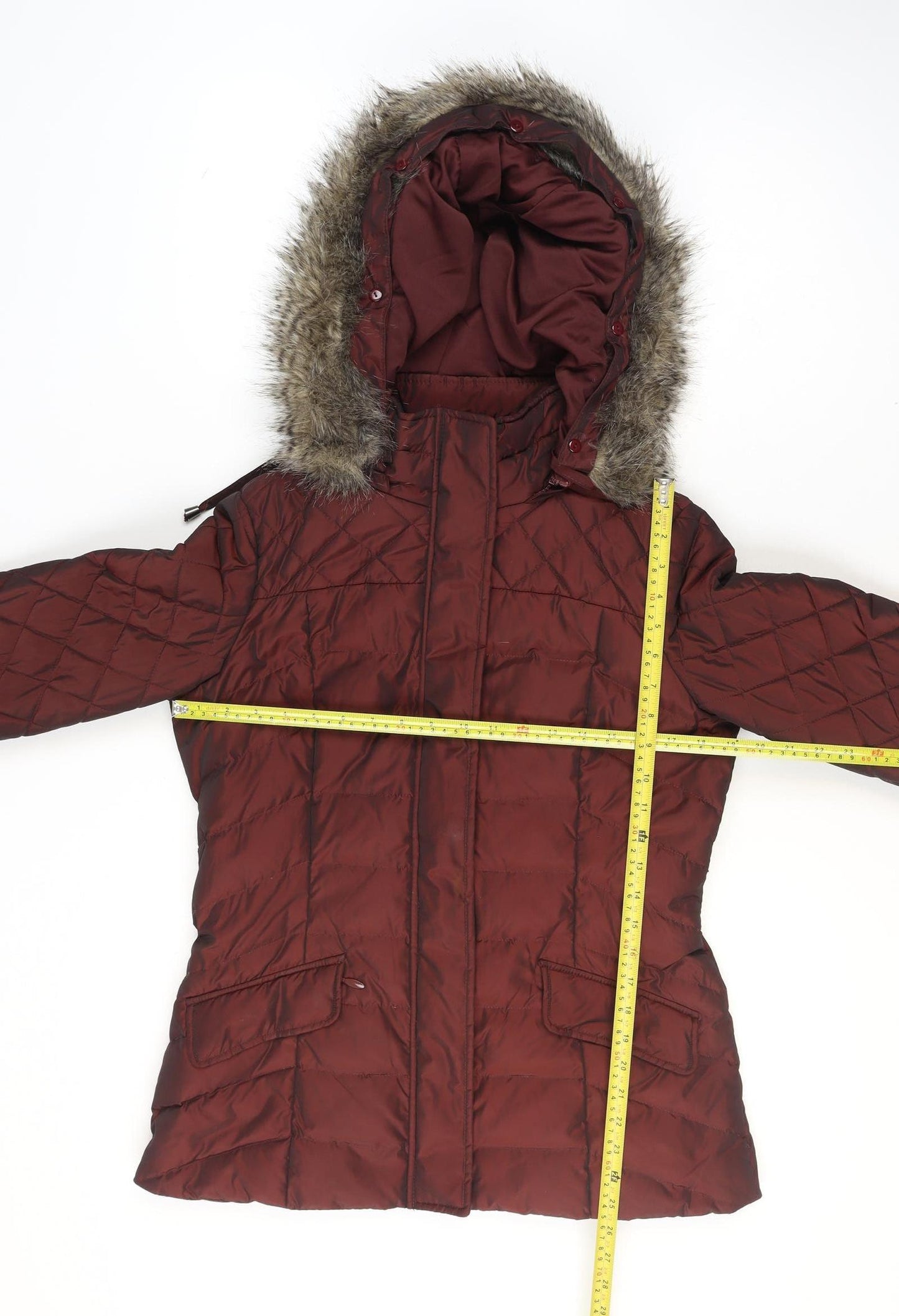 Monsoon Women's Red Quilted Puffer Coat Size S Hooded Winter Jacket