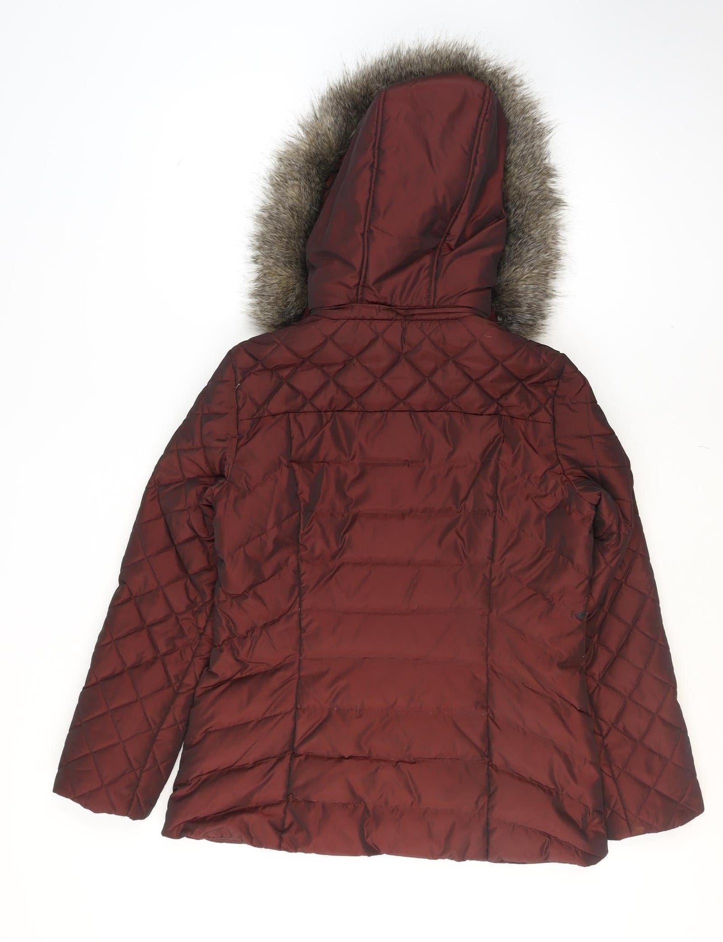 Monsoon Women's Red Quilted Puffer Coat Size S Hooded Winter Jacket