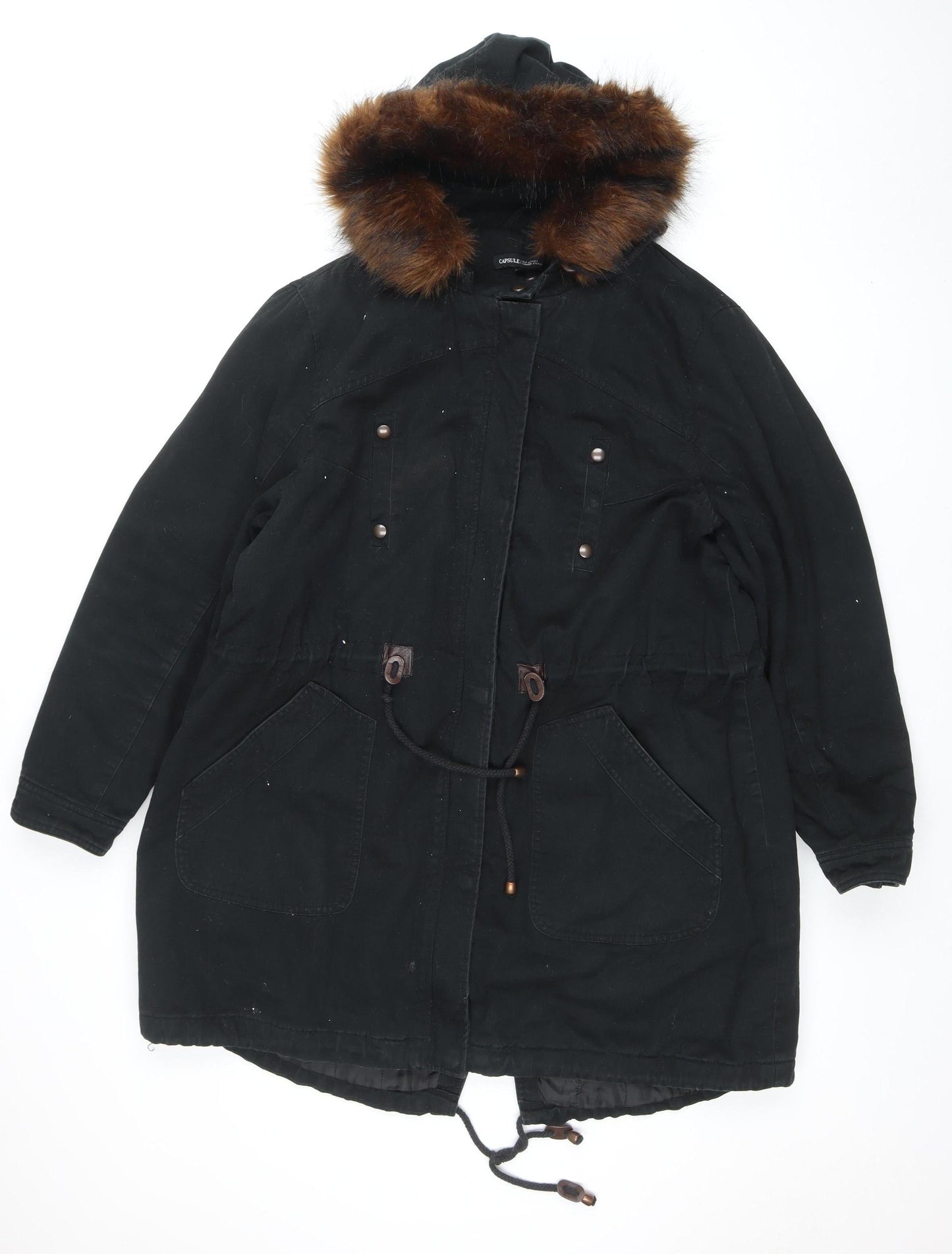 Capsule Women’s Black Faux Fur Hooded Cotton Parka Coat Size 20