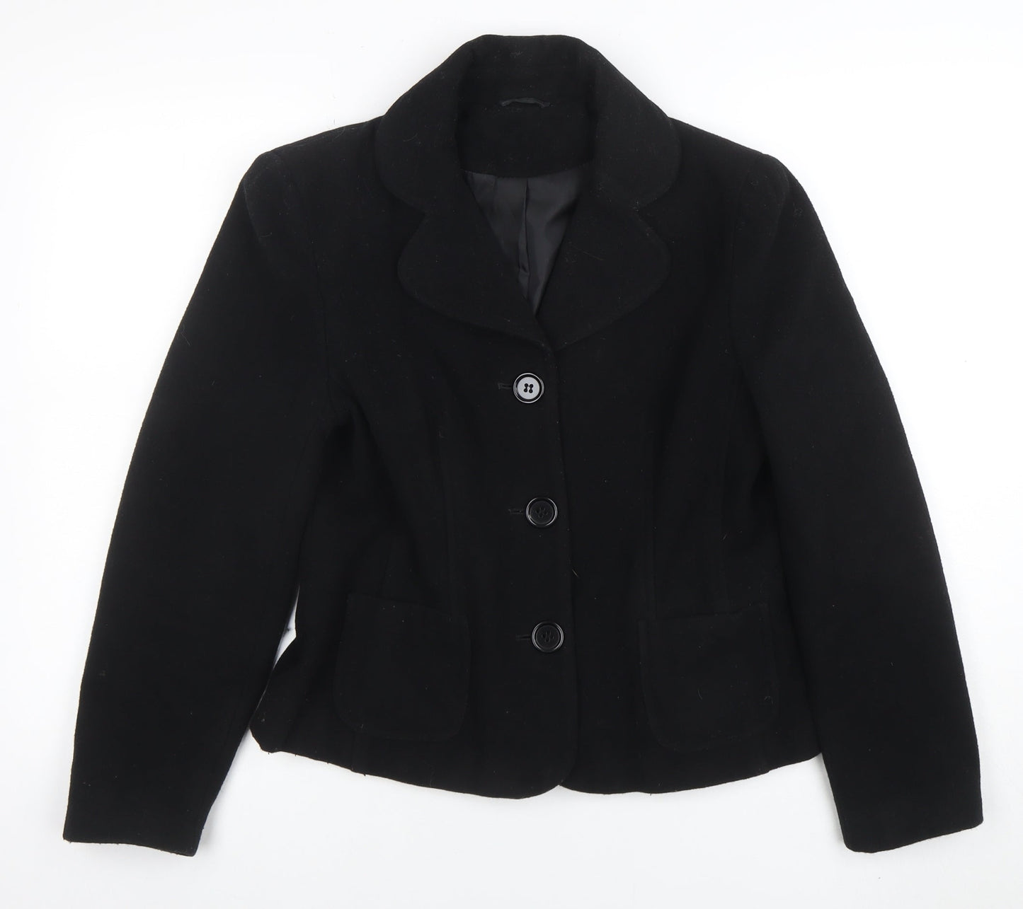 Dorothy Perkins Women's Black Wool Blazer Size 12 Classic Lined Smart Jacket