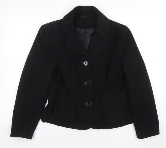 Dorothy Perkins Women's Black Wool Blazer Size 12 Classic Lined Smart Jacket