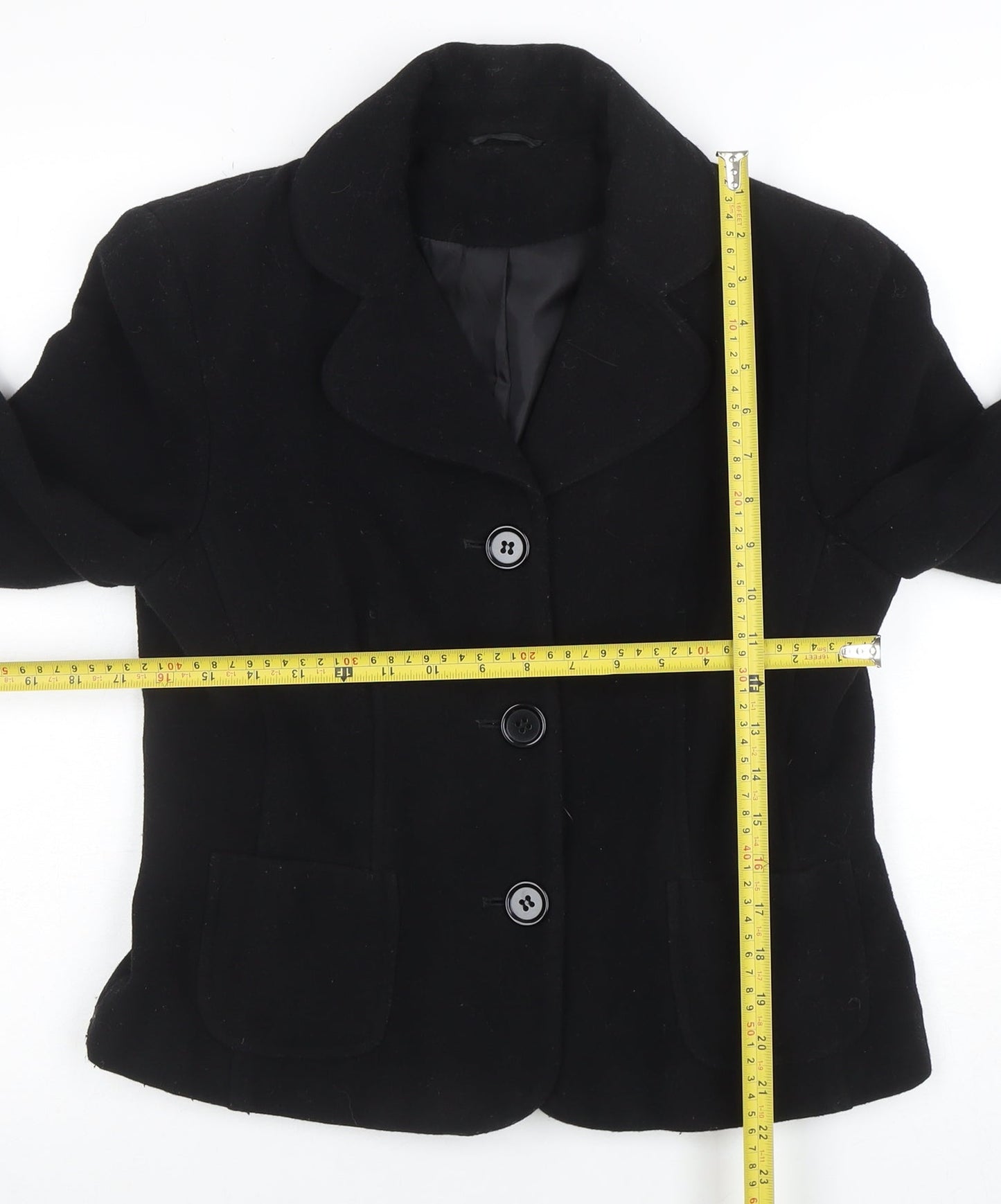 Dorothy Perkins Women's Black Wool Blazer Size 12 Classic Lined Smart Jacket