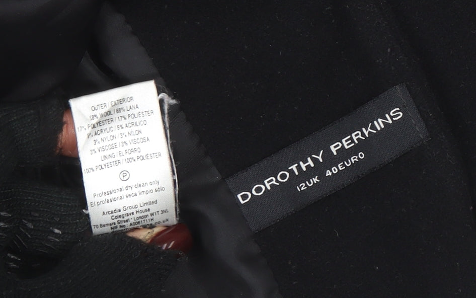 Dorothy Perkins Women's Black Wool Blazer Size 12 Classic Lined Smart Jacket