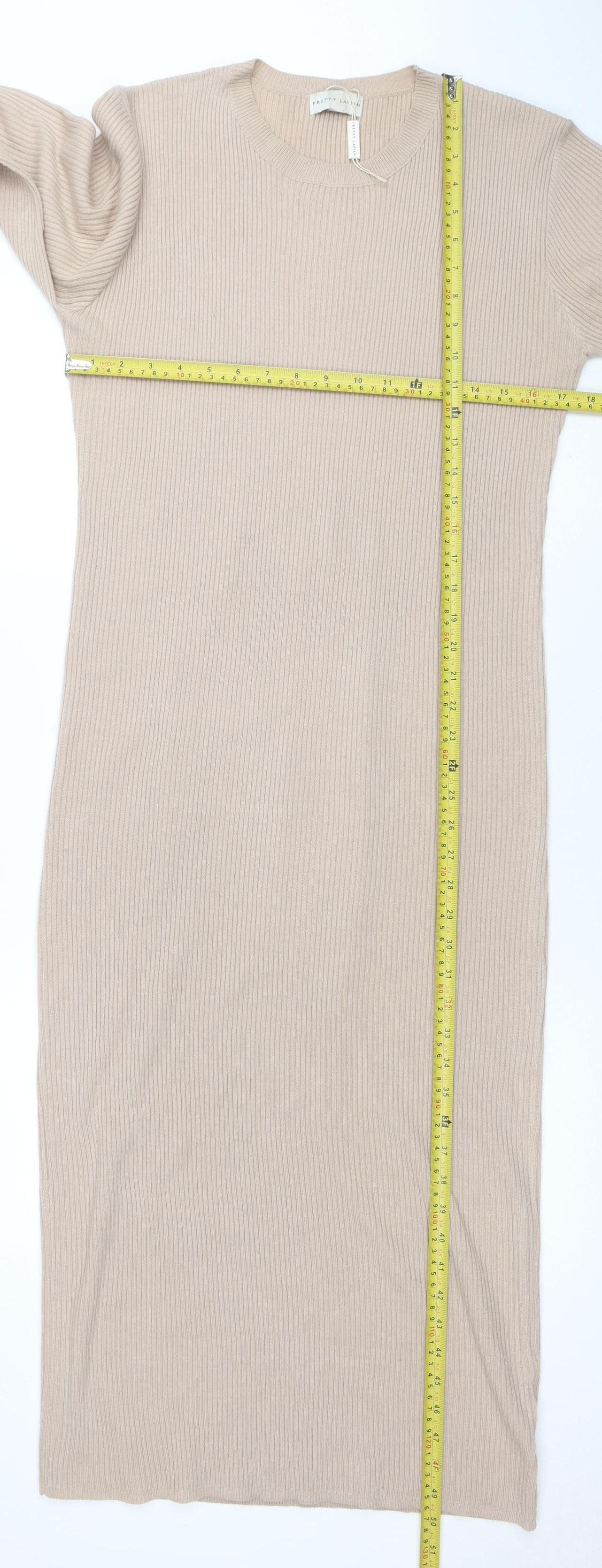 Pretty Lavish Women Beige Knit Bodycon Midi Dress Size S