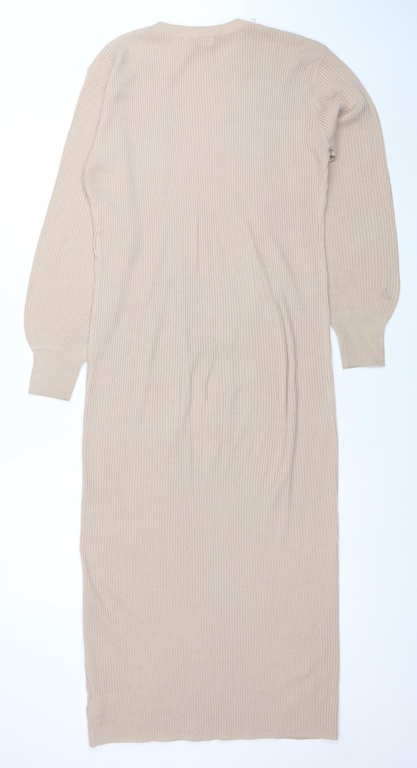 Pretty Lavish Women Beige Knit Bodycon Midi Dress Size S