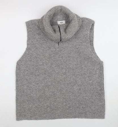 Additional front view of Object Women Grey Roll Neck Sleeveless Rib Knit Vest L