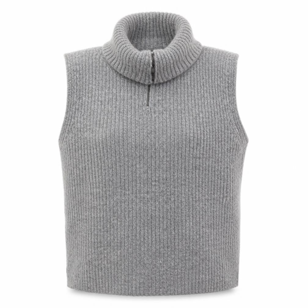 OBJECT Women Grey Roll Neck Sleeveless Rib Knit Vest L