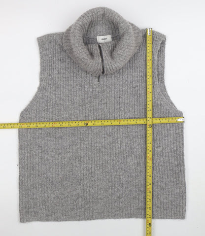 Back view of Object Women Grey Roll Neck Sleeveless Rib Knit Vest L