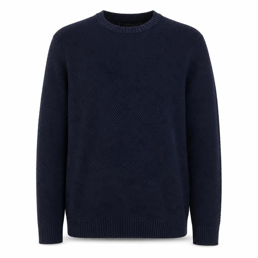 SELECTED HOMME Men’s Blue Cotton Crew Neck Waffle Knit Jumper L