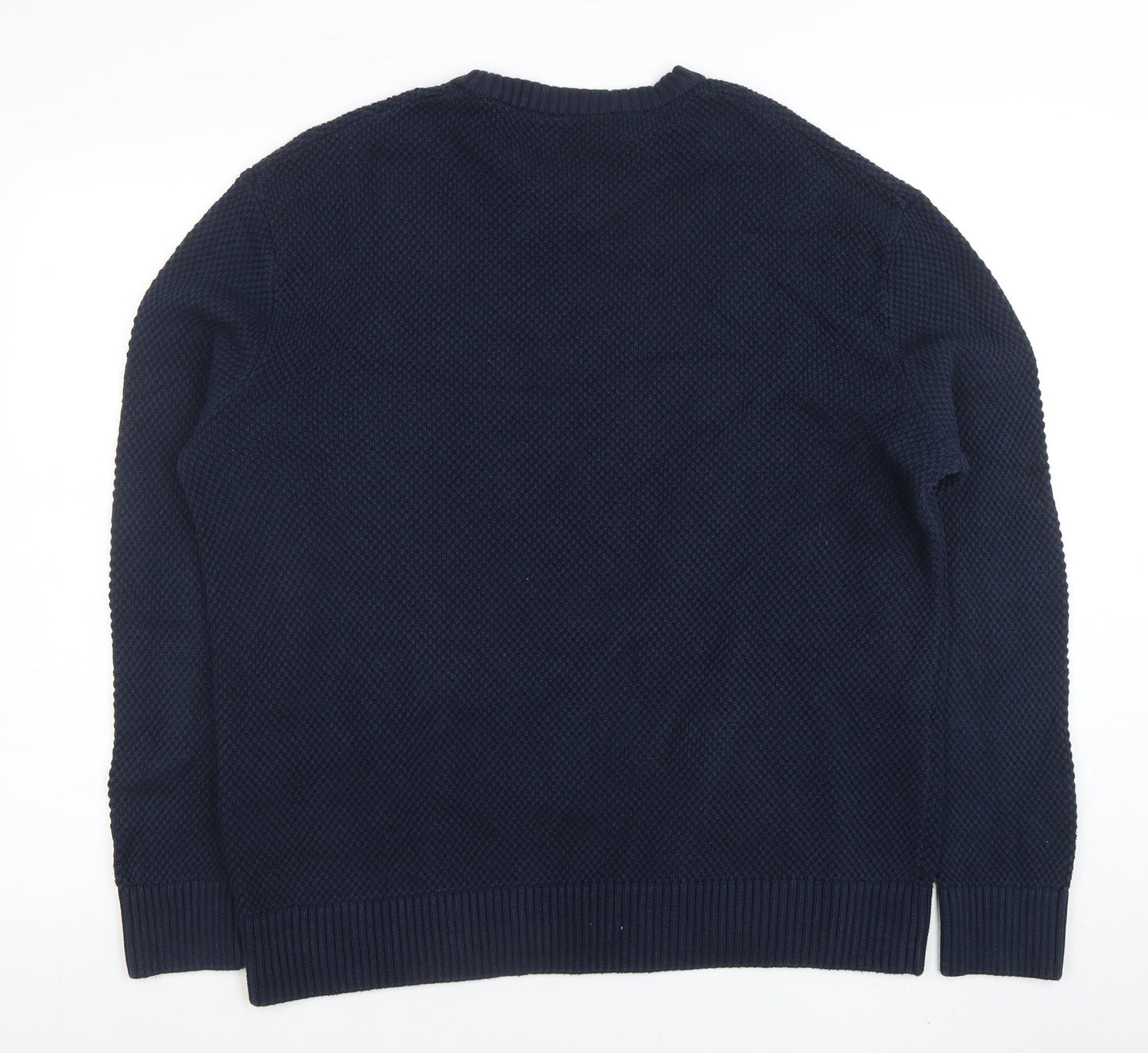SELECTED HOMME Men’s Blue Cotton Crew Neck Waffle Knit Jumper L
