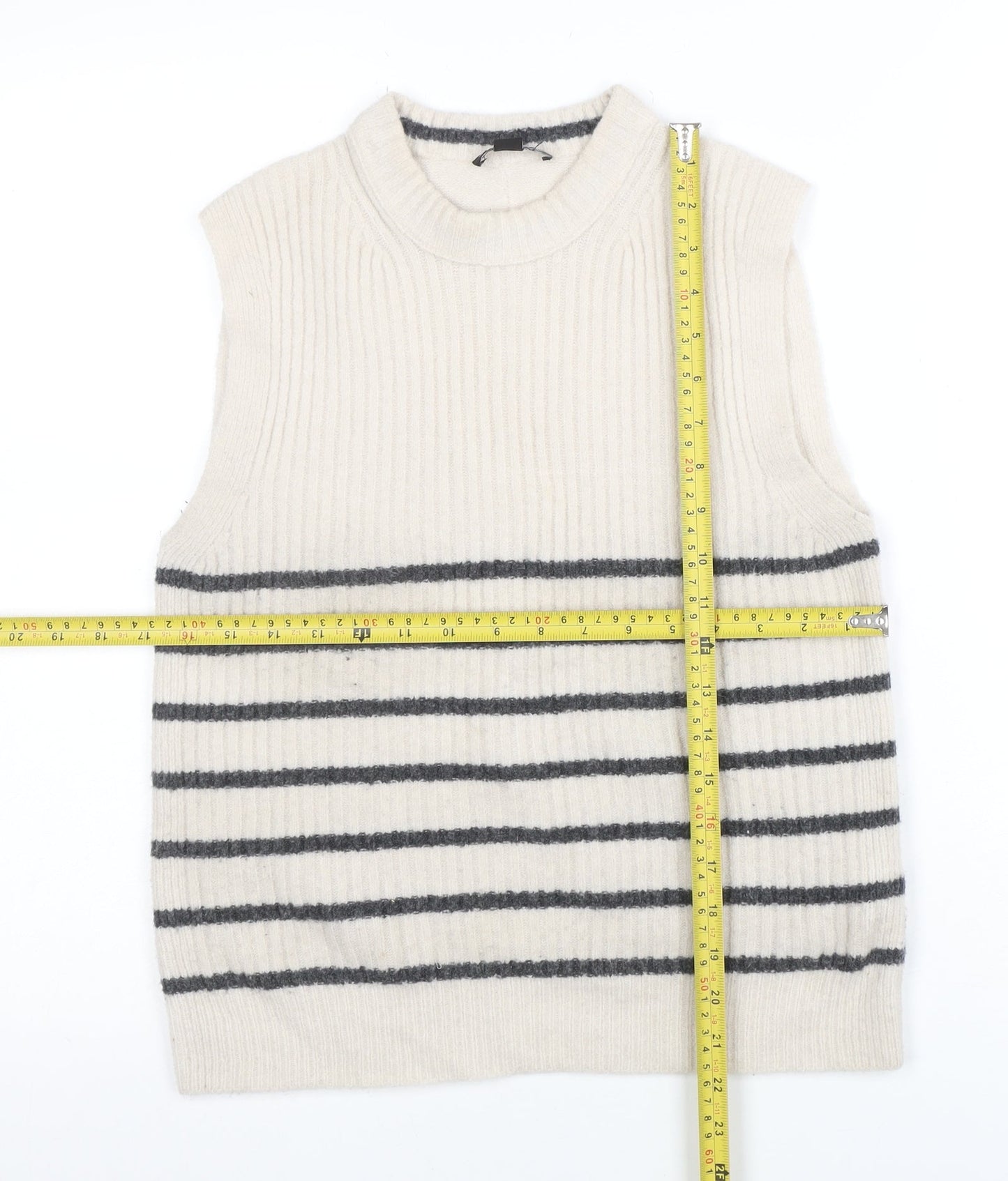 Whistles Women’s Ivory Striped Wool Knit Vest XS Sleeveless Jumper