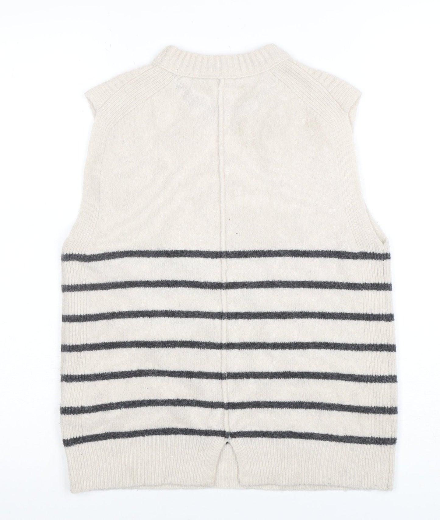 Whistles Women’s Ivory Striped Wool Knit Vest XS Sleeveless Jumper