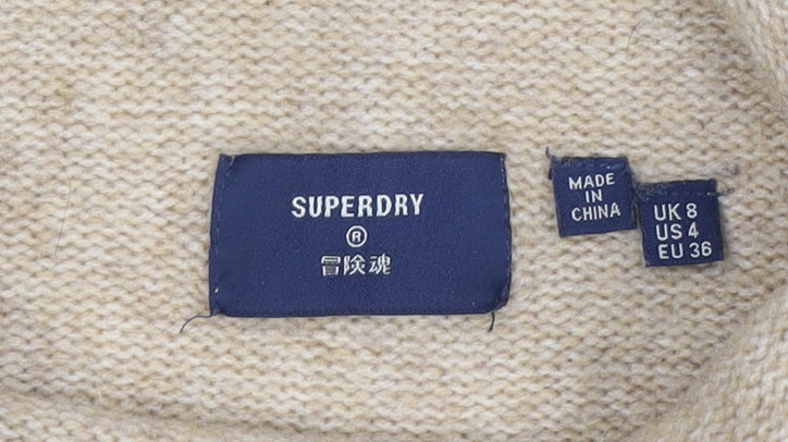 Superdry Women Beige Wool Blend Roll Neck Knit Sweater Dress UK 8