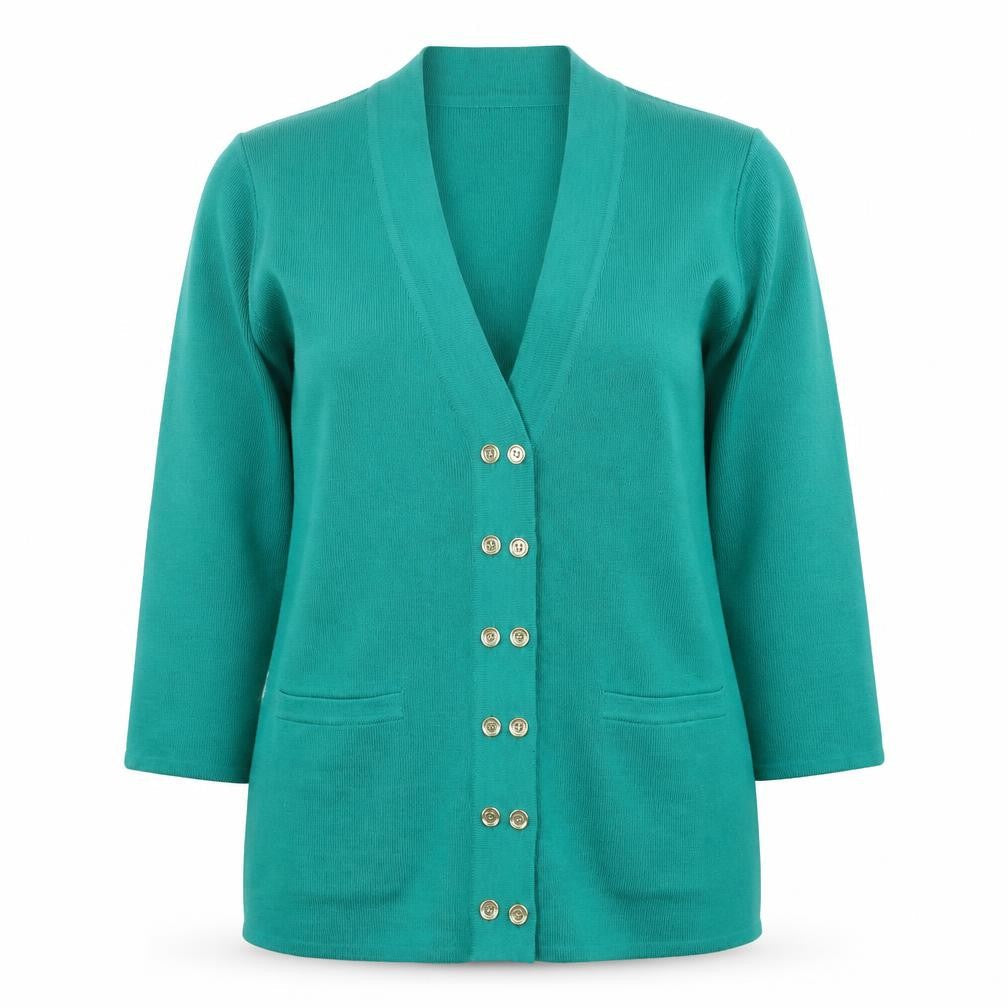 Viyella Womens Green Cardigan M V-Neck Wool Blend Button Front