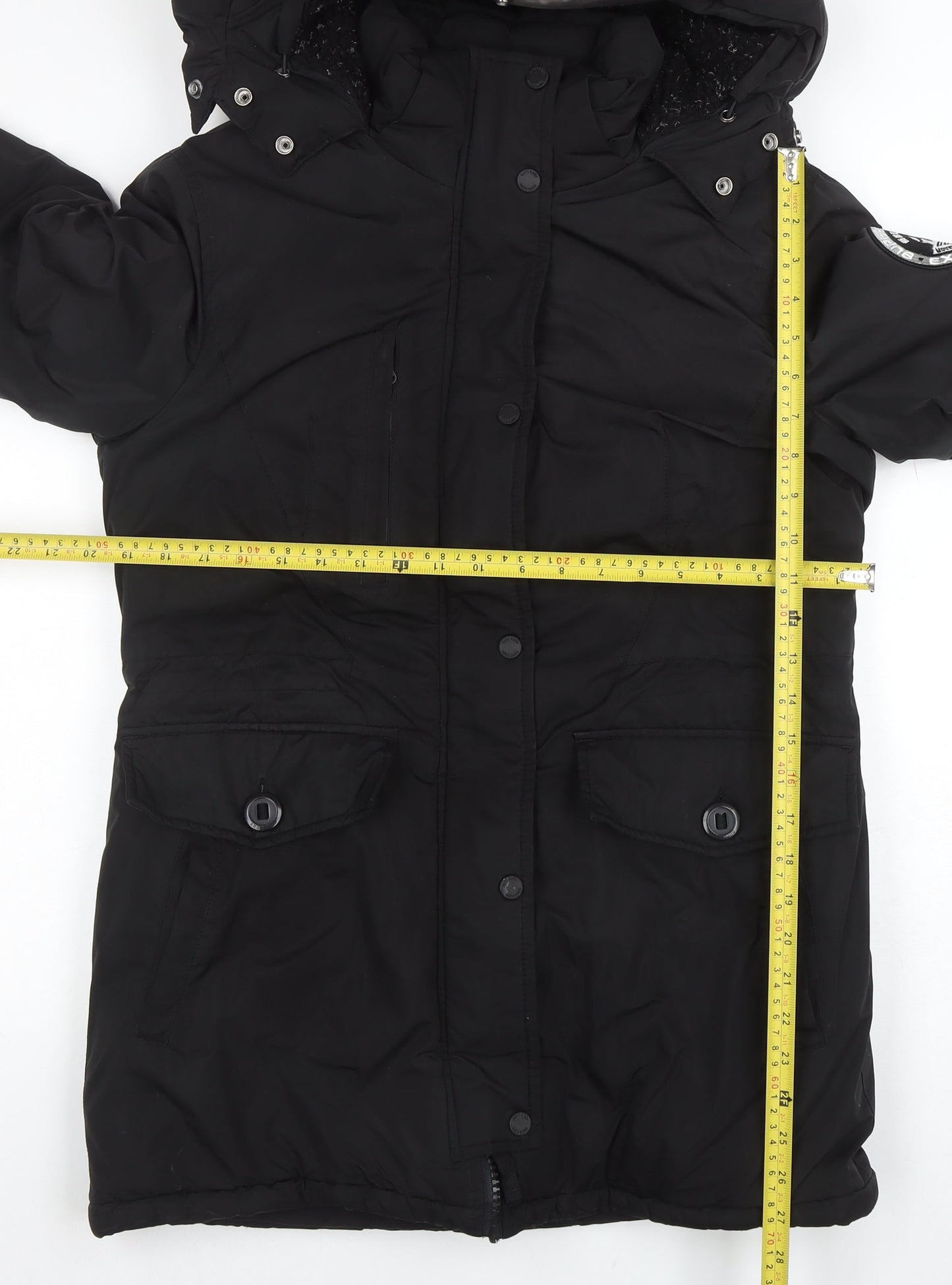 Superdry Women's Black Everest Parka Jacket Size 10 Hooded Winter Coat