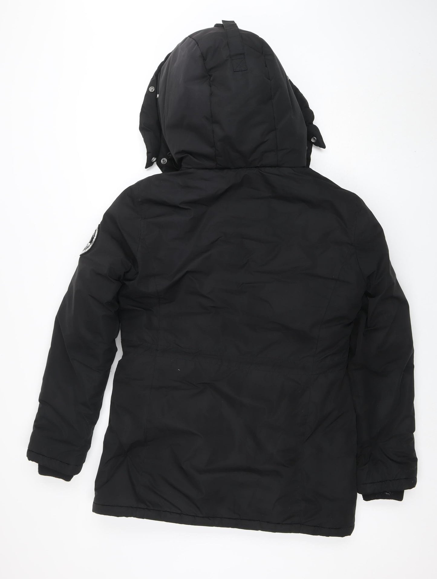 Superdry Women's Black Everest Parka Jacket Size 10 Hooded Winter Coat