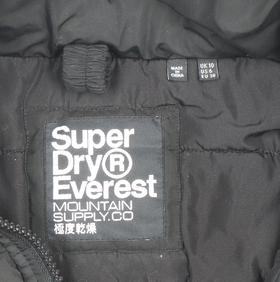 Superdry Women's Black Everest Parka Jacket Size 10 Hooded Winter Coat