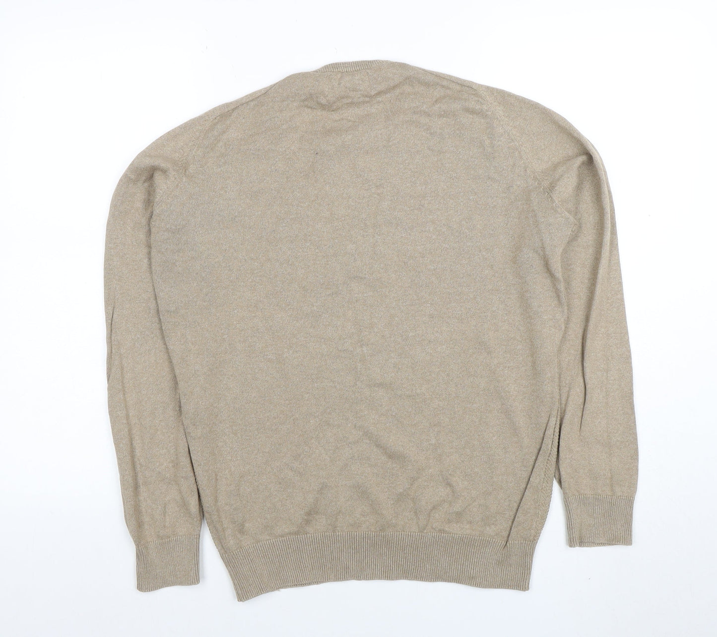 Springfield Men Beige Cotton Blend Crew Neck Pullover Jumper S