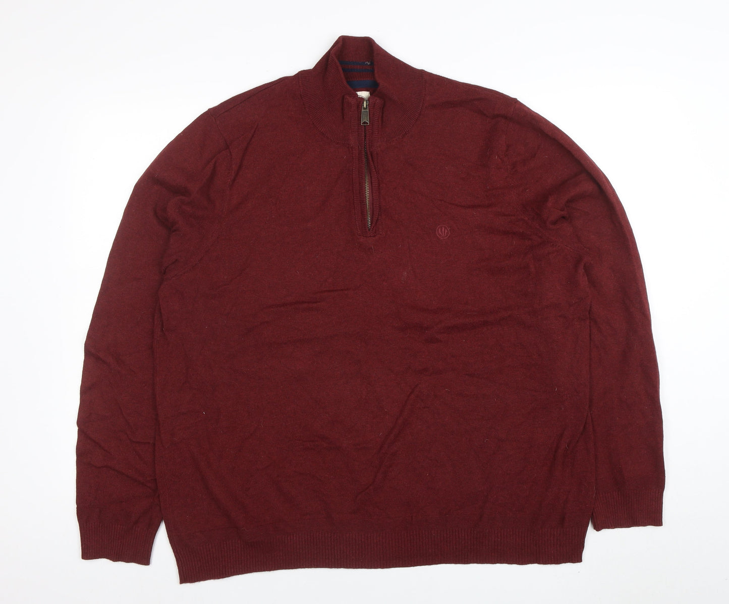 Fat Face Mens Red 2XL 1/2 Zip High Neck Cotton Wool Jumper