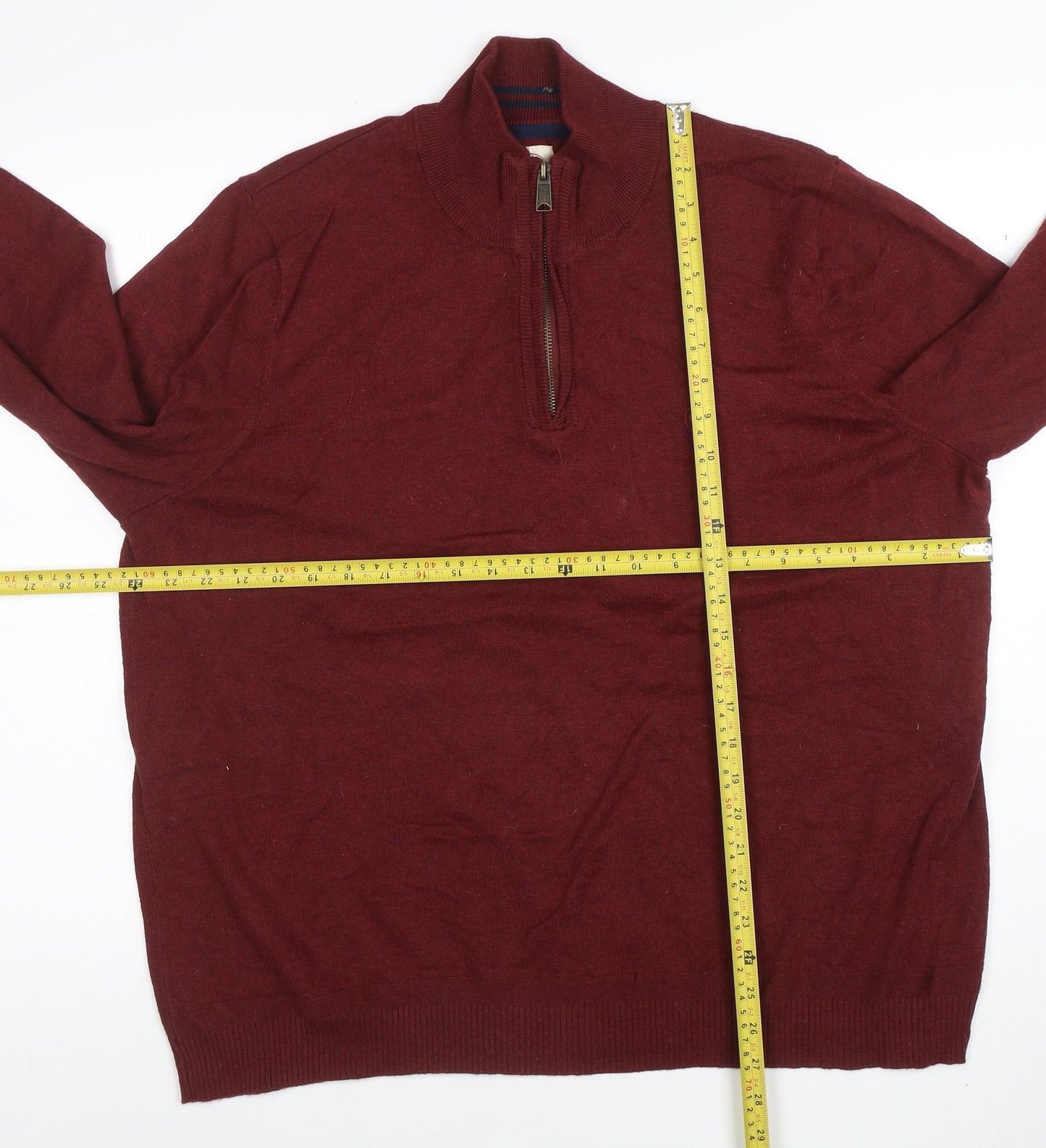 Fat Face Mens Red 2XL 1/2 Zip High Neck Cotton Wool Jumper